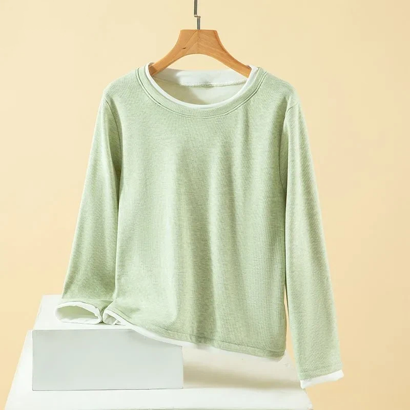 Undershirt Crew Neck - Women Plus Size Fake Two Piece