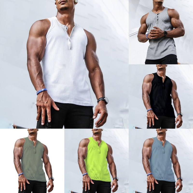 Undershirt Crew Neck - Men’s Ribbed Top Sleeveless Henley Shirt